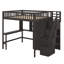 Lit mezzanine double avec bureau et bibliothèque, cadre de lit mezzanine en bois intégré avec garde-robe et tiroirs-114328252