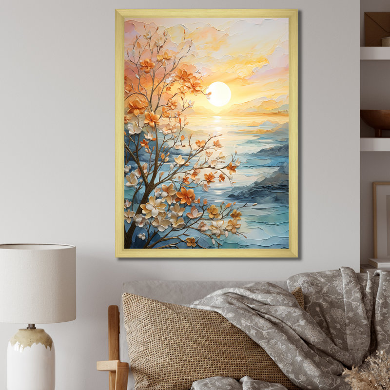 Ivoneta Bold Sunrise Eternal Renewal I - Sunrise & Sunset Canvas Print Wall Art, Single Picture Framed, 32" H x 24" W, Gold