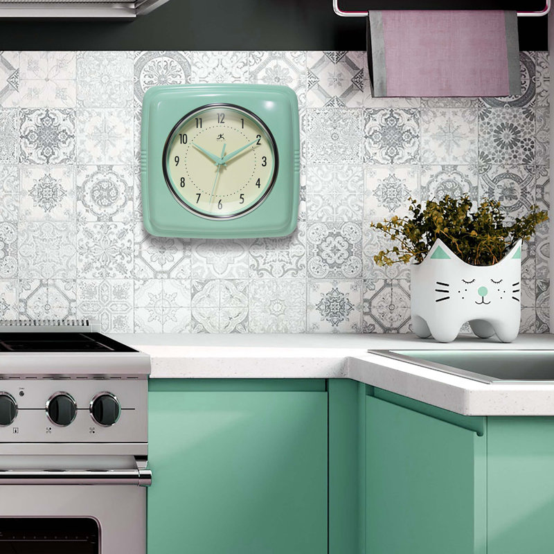 Orrwell Square Plastic Wall Clock 9.25 Inches, Pastel Green