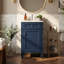 Meuble-lavabo autoportant de 18 po en MDF avec lavabo intégré en céramique, meuble-lavabo simple en bleu avec porte à fermeture douce, tablette réglable et pieds pleins-130996267-131294898