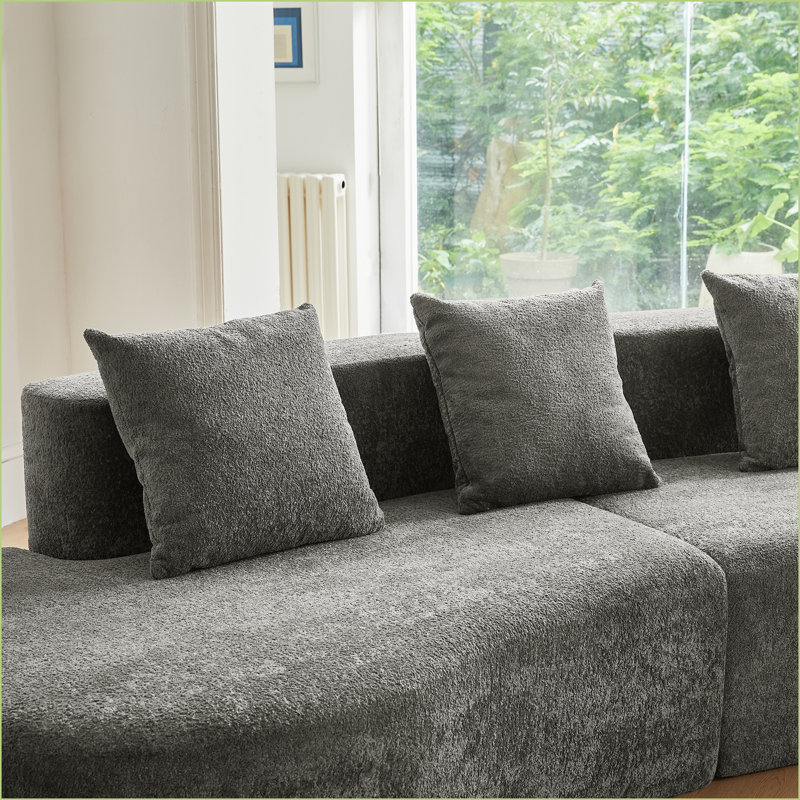 Sectional Sofa, Modern Curved 5-Seater Velvet Couch for Living Room Apartment, Easy Assembly | Velvet | Slate Gray, Gray