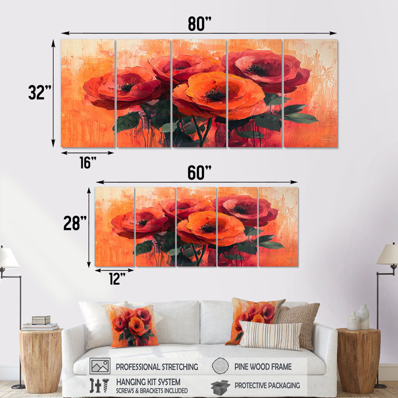 Bischof - Roses, art mural, art mural moderne, toile C, H 32 po x l 80 po, 5