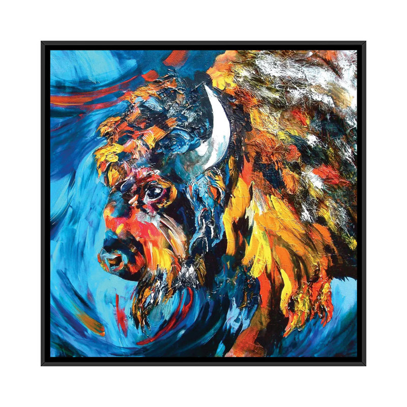 « buffalo », reproduction sur toile, H 26 po x l 26 po x p 1,5 po, Toile avec cadre flottant noir, Pas de tapis