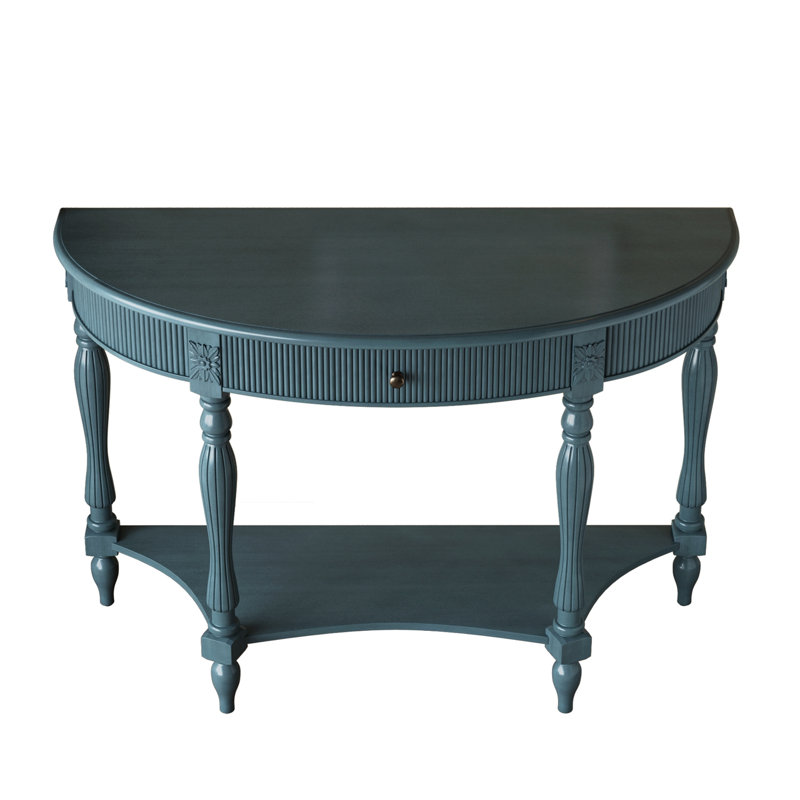 Demi-lune en bois avec tiroir et tablette Mcclendon, Bleu antique