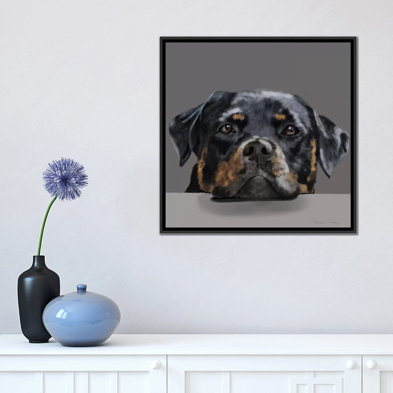 «Rotweiller» par Vicki Newton, reproduction sur toile tendue, H 26 po x l 26 po x P 1,5 po, Toile avec cadre noir