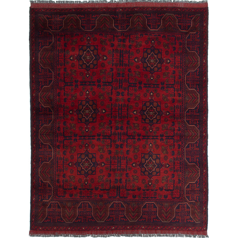 Tapis unique en laine noué à la main style Keisari des années 2010 de 4 pi 11 po x 6 pi 6 po rouge Kandis