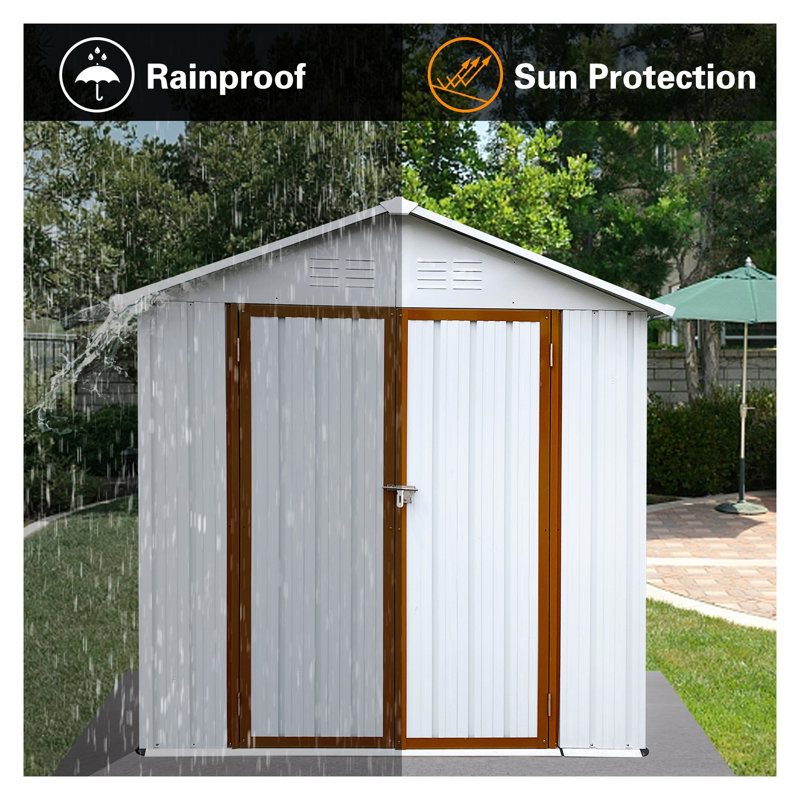 Remise de rangement extérieure 6 pi x 4 pi avec toit Apex - Remise de jardin en métal blanc et jaune pour l'organisation de la cour, solution de rangement extérieur résistante aux intempéries
