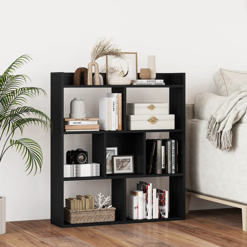 1 Pcs 7-cube Bookcase 3-tier Open Storage Shelf With Anti-tipping Kits For Living Room , Black