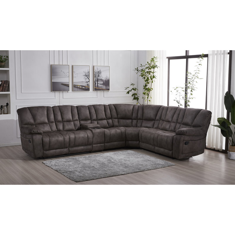 Copey 138" Wide Microfiber/Microsuede Reversible Reclining Corner Sectional