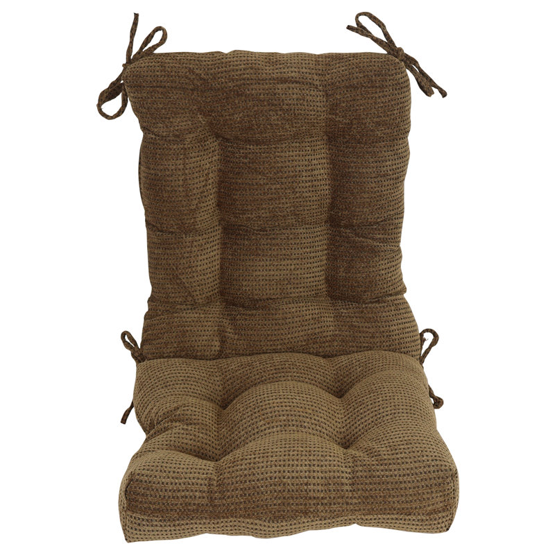 Jacquard Chenille Tufted Seat/Back Chair Cushion, Brown Dots, 18" W x 18" D