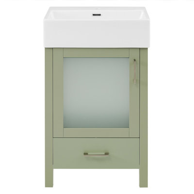 Meuble-lavabo de 20 pouces avec lavabo en céramique et beaucoup de rangement - idéal pour les petites salles de bain