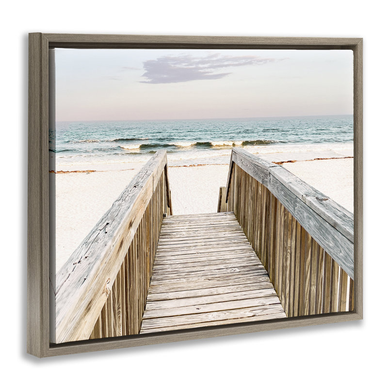 "Steps to Beach Shore", art mural sur toile flottante par Nan, H 25 po x l 31 po, Cadre flottant orme Montalcino