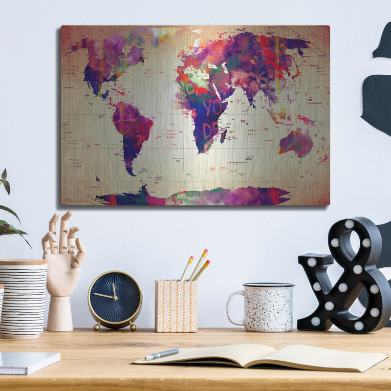 "Carte du monde rétro" par Mark Ashkenazi, H 12 po x l 16 po