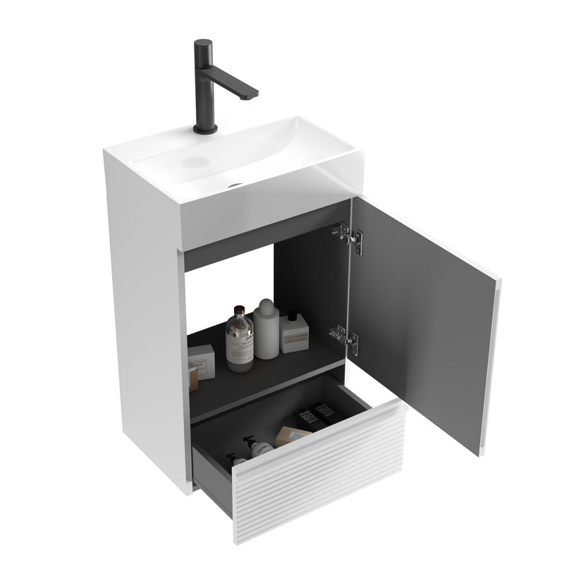 Meuble-lavabo autoportant pour salle de bain moderne de 20 po avec lavabo en céramique, lavabo une pièce en céramique sans drain et robinet, KD