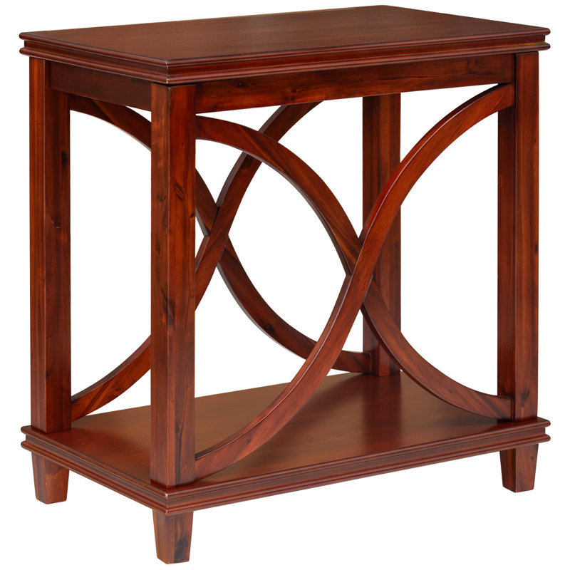 Solid Wood Rectangle Decorative Console Table, 2-Tier Side Table with X-Design Design, Cherry