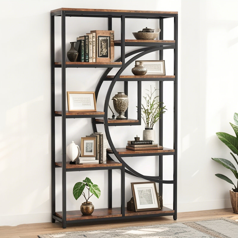 69" Geometric Bookcase with 9 Open Shelves