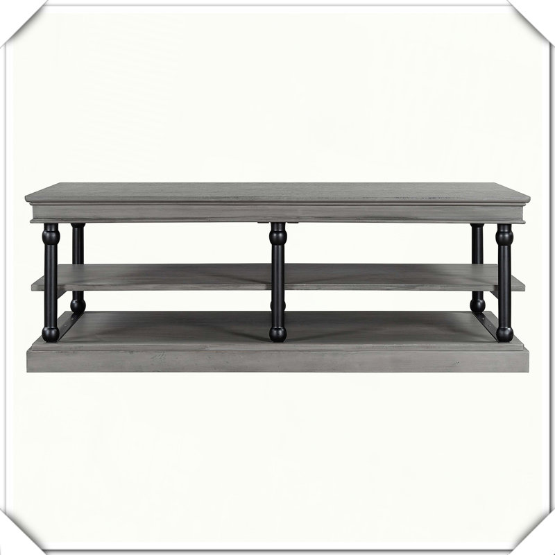 Table basse en bois avec tablettes de rangement ouvertes, salon moderne, fonctionnel, polyvalent et pratique, Noir/gris