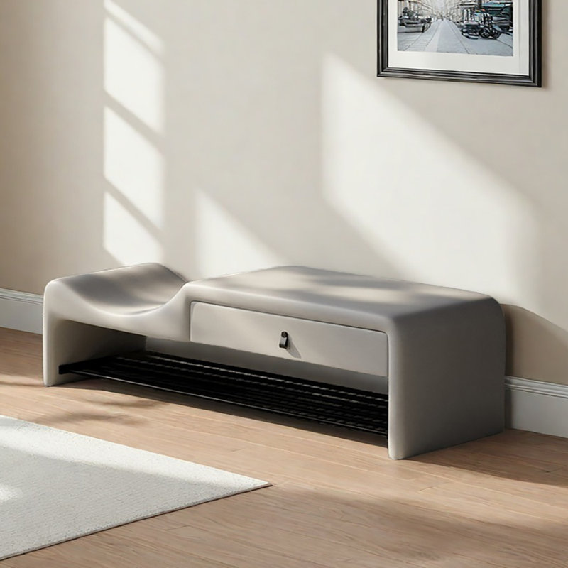 55.1in Shoe Storage Bench, Light Gray