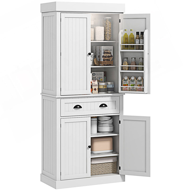 Armoire de cuisine avec détecteur de mouvement, grande armoire de rangement avec 6 tablettes de porte