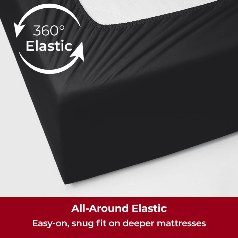 Ensemble de draps Mellanni 1800 avec drap-housse complet noir, Noir, Ensemble de draps pour lit double avec 2 taies d'o