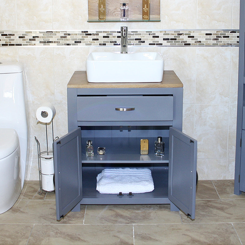 Breanna 801 mm Freestanding Single Vanity with Vessel Ceramic Basin, Grey
