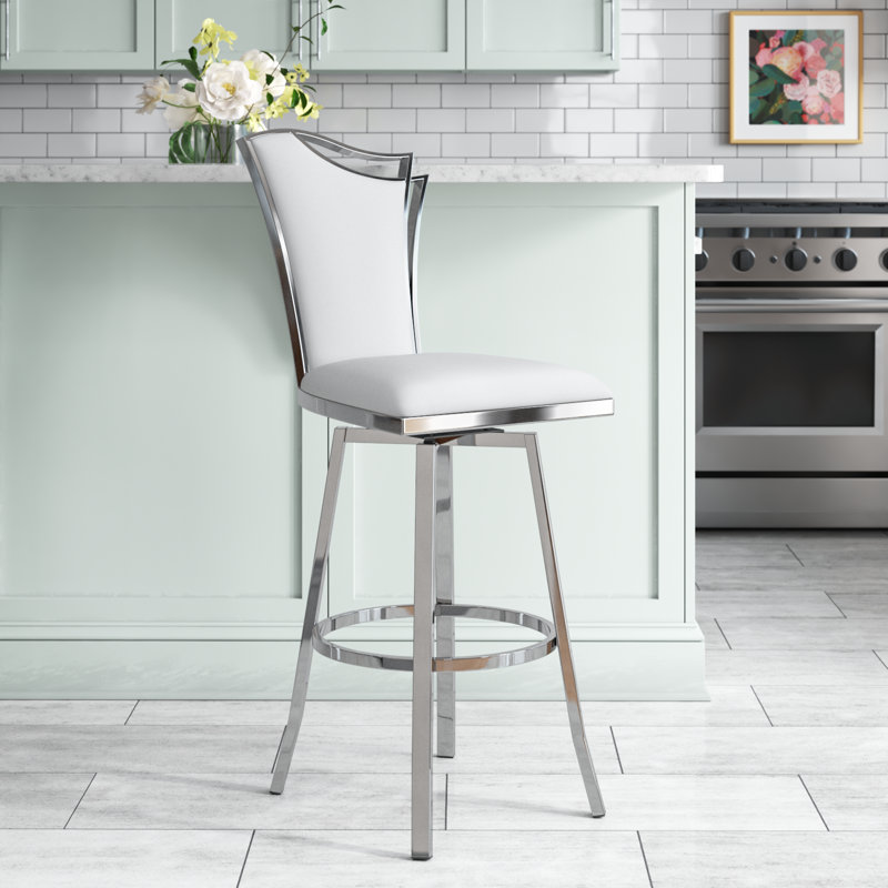 Aryana Contemporary Swivel Counter Stool w/ Design Back, Bar Stool (30" Seat Height), White