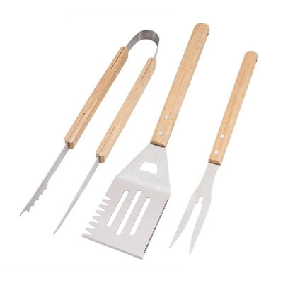 Metal grill tongs Barbecue Grilling Utensils Set Of 3 Stainless Steel Tools With Wood Handle Fork Slotted Turner Barbecue Tongs Good BBQ Accessories For Outdoor Camping Party