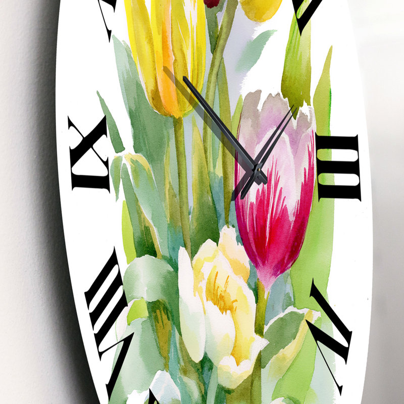 Bouquet de tulipes blanches et rouges - Horloge murale traditionnelle, Moyen