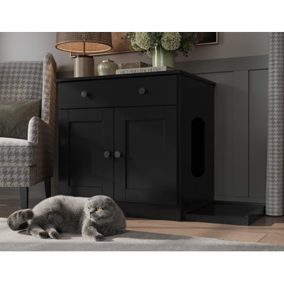 Enceinte de chat à 2 portes avec 2 tiroirs et bac à litière Palace Imports 100% bois massif Haajarah