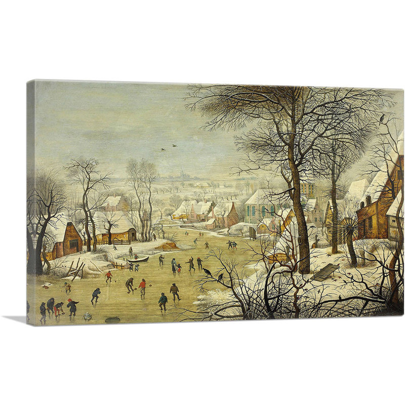 «Winter Landscape with Skaters and a Bird Trap 1565» par Peter Bruegel l'Ancien, reproduction d'art sur toile tendue