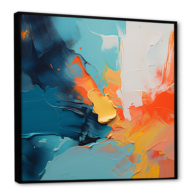 «Colorful Abstract Expression I», art mural abstrait pour le salon, Cadre flottant noir, H 16 po x l 16 po x P 1 po