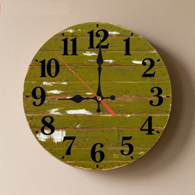 10" Round Wooden Wall Clock, Silent Quartz Movement, UV-Printed Design, Battery Operated