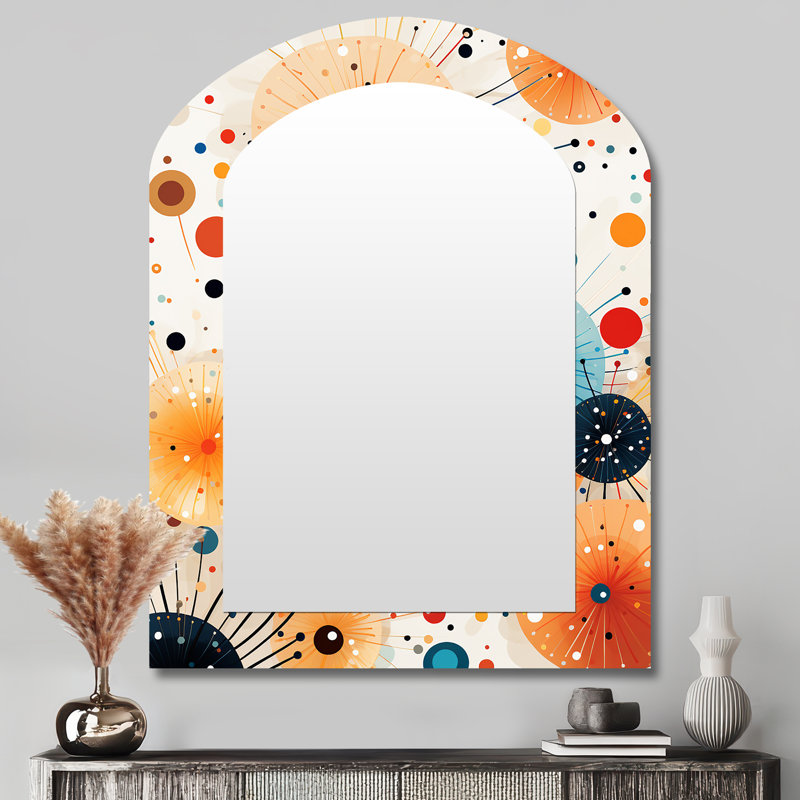 Orange et bleu, feux d'artifice magiques - miroir mural décoratif asymétrique, art moderne en métal, 43 po x 33 po