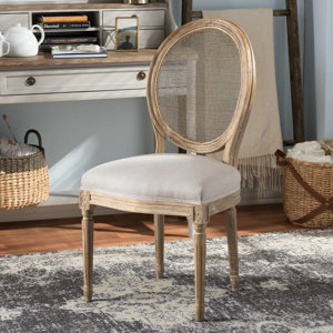 Oval Rattan Back Upholstered Farmhouse Dining Chair