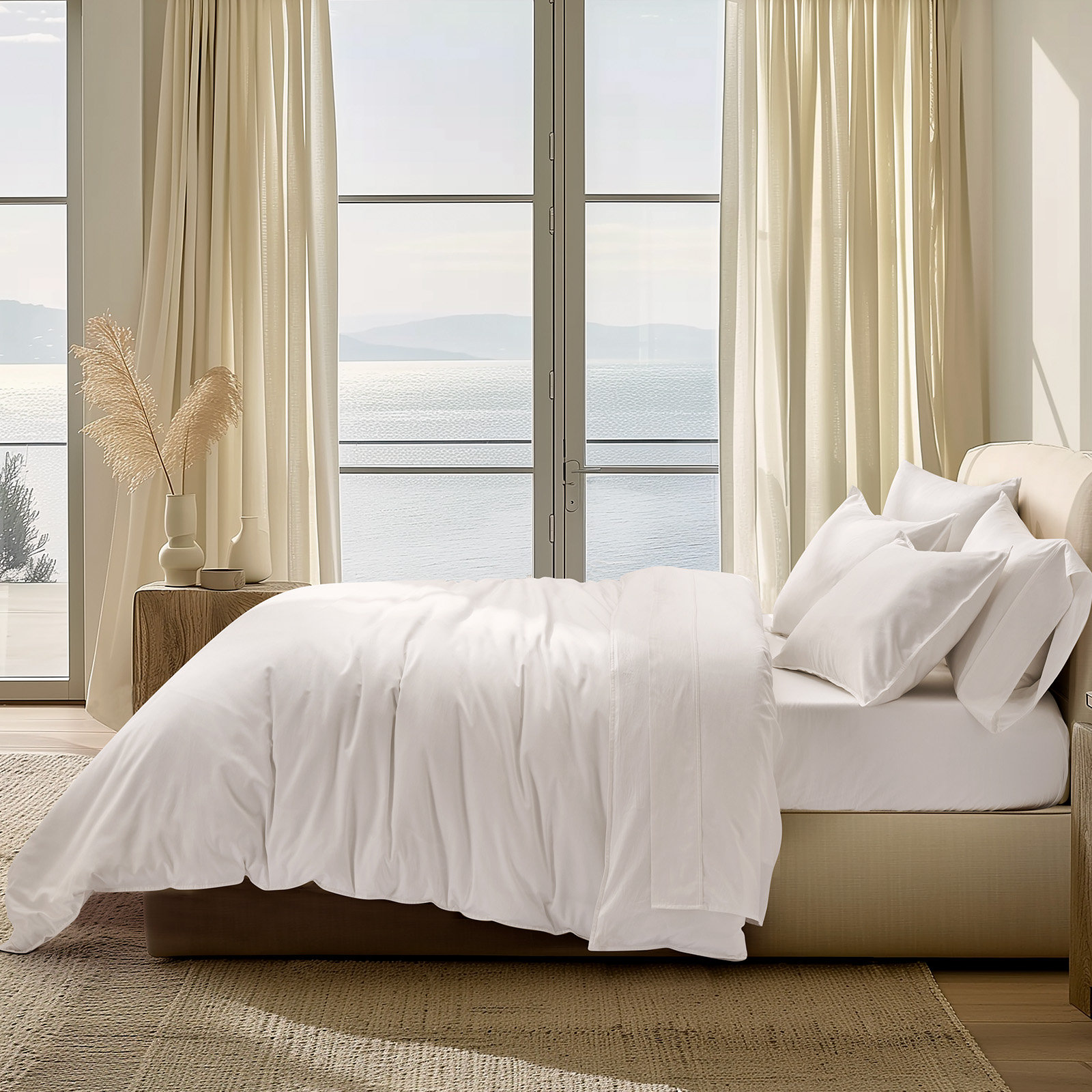 Cotton Tencel Duvet Cover Set, Bright White, King Duvet Cover + 2 King Shams