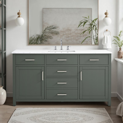 Ensemble de meuble-lavabo simple 60 po avec plateau en marbre Tremolo