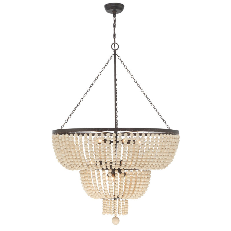 Fredrick 8 - Light Dimmable Empire Chandelier, Wood Beads, 12