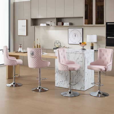Set of 4 Swivel Adjustable Height Bar Stool With Chorme Base