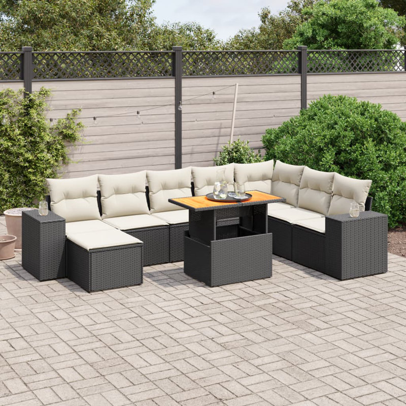 Vidaxl Garden Sofa Set Black PE Rattan Large Adjustable Armrests