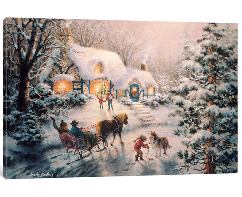 Visites de Noël - reproduction d'art sur toile, H 12 po x l 18 po x P 1,5 po, Toile tendue, Pas de tapis