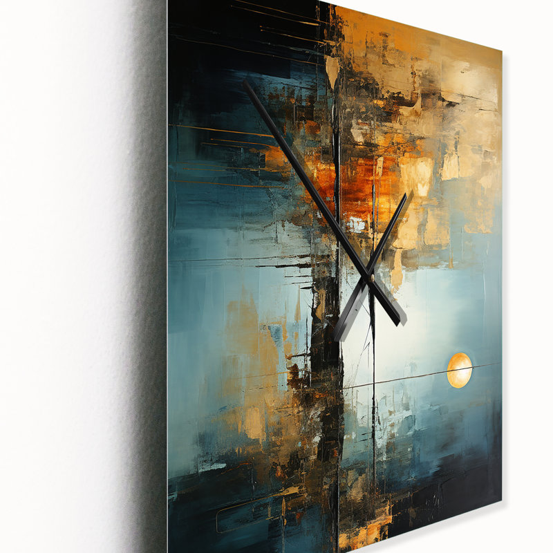 Horloge murale Teal Orange Bold Energy I - Abstract Collages, Médium