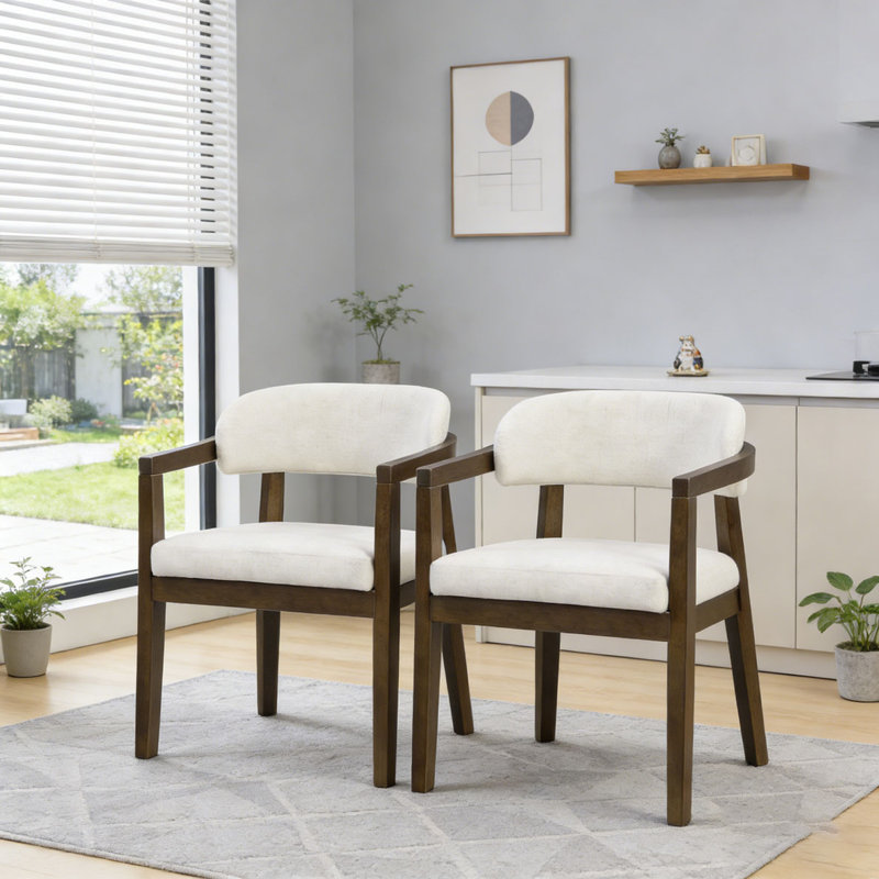 Chaise avec accoudoirs de salle à manger, Beige et gris foncé