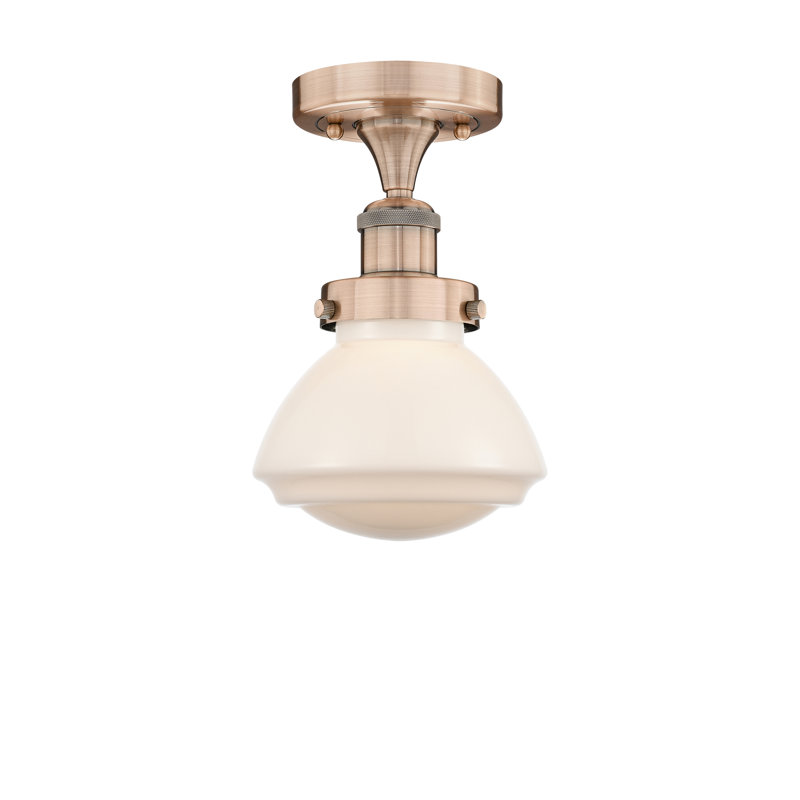 Almarosa Glass Semi Flush Mount, Matte White, Antique Copper