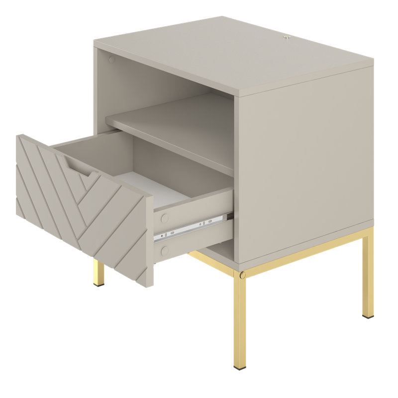 Ahola 134.62cm W Metal Bedside Table, Cashmere, Gold