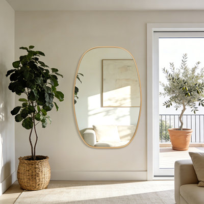 Oval Bathroom Vanity Mirror with Brushed Aluminum Alloy Frame, Decorative Wall Mirror, Horizontal or Vertical Mount for Bathroom, Bedroom, Living Room, Entryway