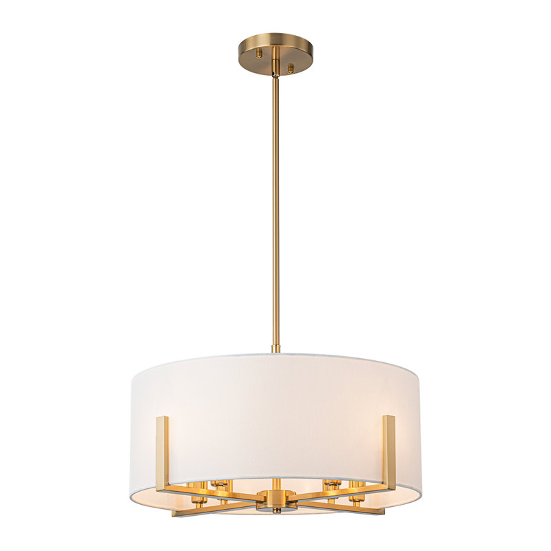 Luminaire suspendu tambour en tissu 8 lumières à intensité variable Lolanda, Gold