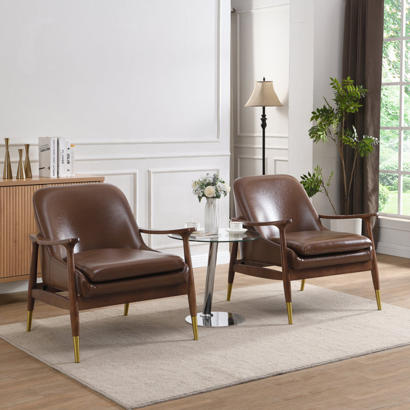 Fauteuil à oreilles de 29 po de large, Simili cuir brun foncé, 2