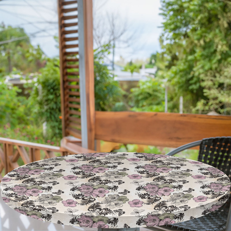 Ebern Designs Vintage Fitted Round Tablecloth Diameter Multicolor, 51.97" Round
