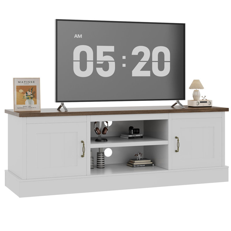 Meuble télé Farmhouse pour téléviseur 65 po avec armoires de rangement, Brun