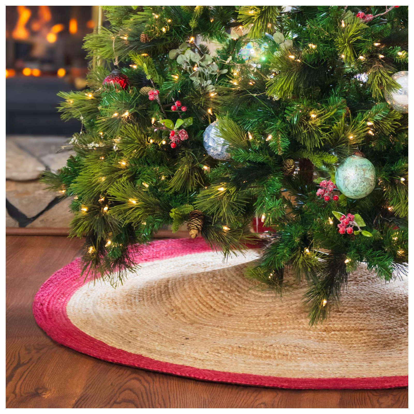 Burlap Tree Skirt, Beige, Round 4'1"